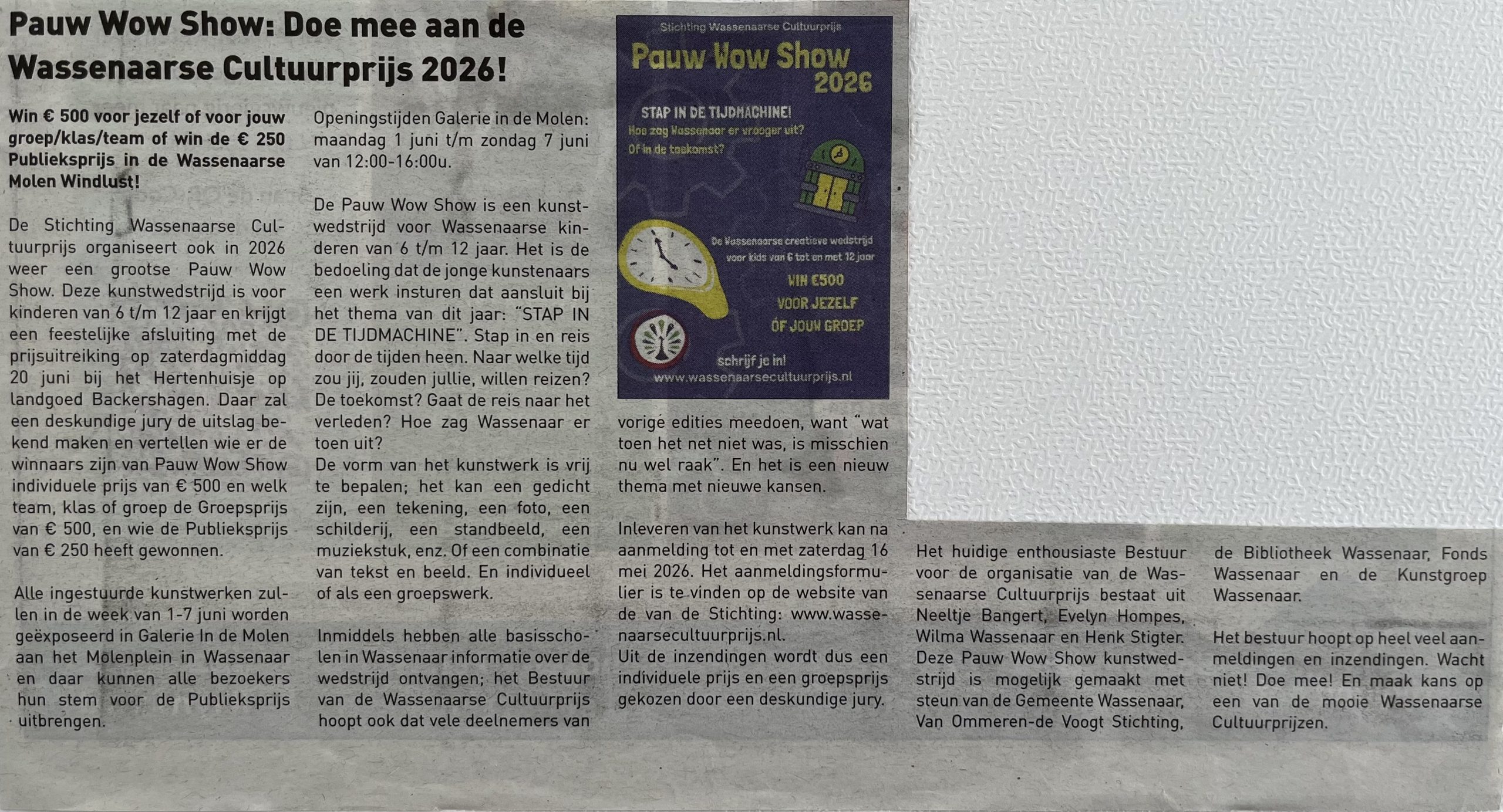 Pow wow show: doe mee aan de Wassenaarse Cultuurprijs 2026!